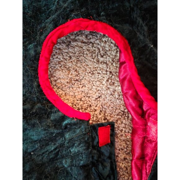 Vintage Velvet Tree Skirt Sequined Poinsettias & Holly Embroidery Ruffle Trim - Picture 5 of 10